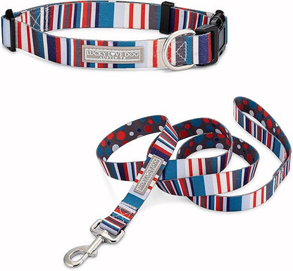 Lucky Love Dog - Adjustable Dog Collar and Leash Set with Easy Click Buckle for Large Dogs, Durable, & Comfortable Collar for Male & Female Dogs, Puppies & Adult Ones - Linus Combo, Large