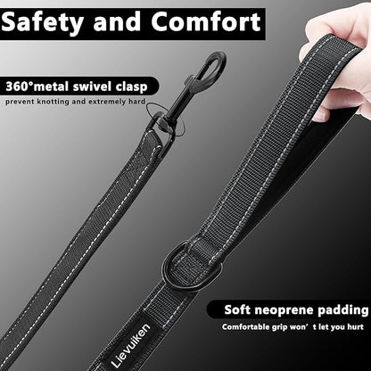 Dog Leash 6.5ft Long, Double Handle Dog Leash for Safety Control Training, Heavy Duty Dog Leads with Traffic Padded Handles, Reflective Leashes for Small Medium Large Dogs(6.5ft, Black)