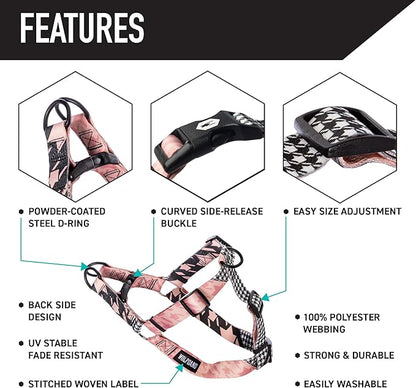 Wolfgang Heavy Duty Adjustable Dog Harness, Pull-Tested to Over 800 lbs for Walking & Training, HoundsPink Print, Medium