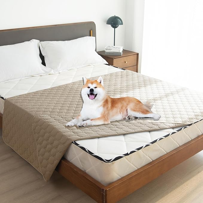 gogobunny 3X Stronger Waterproof Pet Blanket, Scratch Proof Furniture Protector for Dogs Cats, Reversible Cover 52x82 Inch, Dark Beige