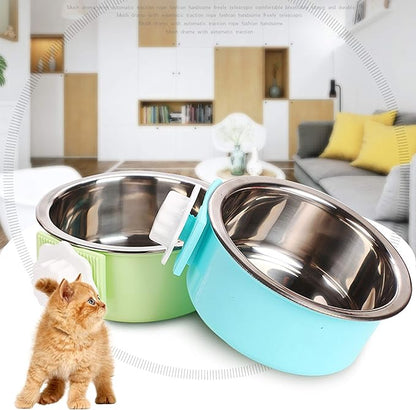 Pet Hanging Bowl 2-in-1 Removable Stainless Steel Food Hanging Bowl for Puppy/Cat, Andiker Pet Bowl Hanging Cage Large Water Food Feeder for Dogs Cats (Small, Green)
