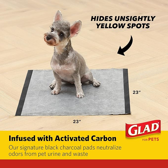 Glad for Pets Activated Carbon Dog Training Pads with Anti-Microbial Technology, Odor Eliminator Pee Mats for Dogs, 6-Layer Leak-Proof Heavy Duty Indoor Puppy Potty Pads, 23 x 23 Inches, 30 Ct - 6 Pk