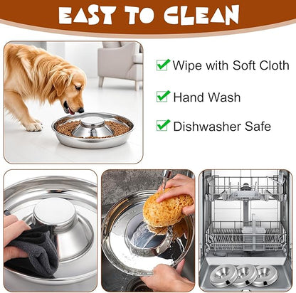 4 Pcs Stainless Steel Puppy Bowls, 10.2 Inch Silver Multiple Puppy Feeding Station, Non Skid Dog Food and Water Bowls for Weaning, Litter Feeding, and Slow Feeder Use