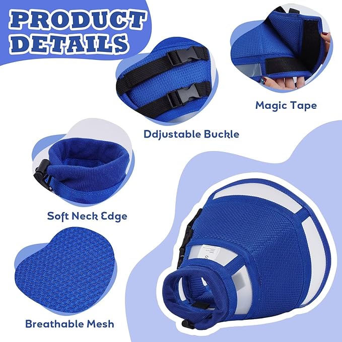 Soft Dog Cone for Dogs After Surgery,Foldable Dog's Cone Collar,Adjustable E Collar Alternative to Stop Licking,Pet Cones for Dog,Doggy Surgery Collar,Dogs Recovery Collars & Cones,Blue,L
