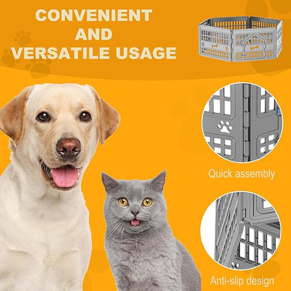 6-Panel Dog Pen Indoor Resin Dog Crate Easy Assemble, Fold It Down, for Dogs Indoor Small, Portable Dog House for Puppies