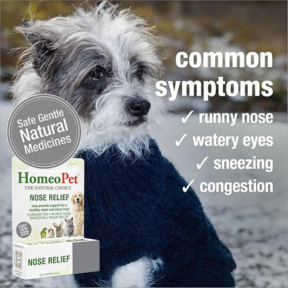 HomeoPet Nose Relief, Safe and Natural Sinus Supplement for Cats, Dogs, and Other Small Animals, 15 Milliliters