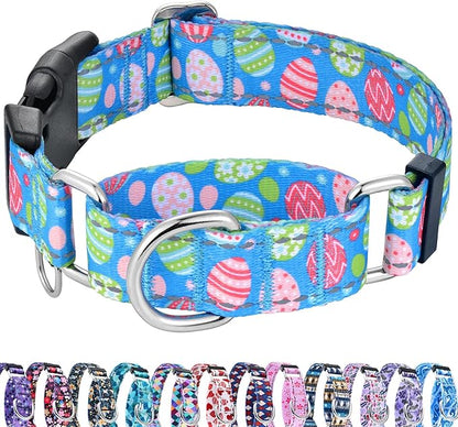 Easter Reflective Martingale Collar for Dogs with Quick Release Buckle Spring Holiday Dog Collars (Colorful Egg, Small)
