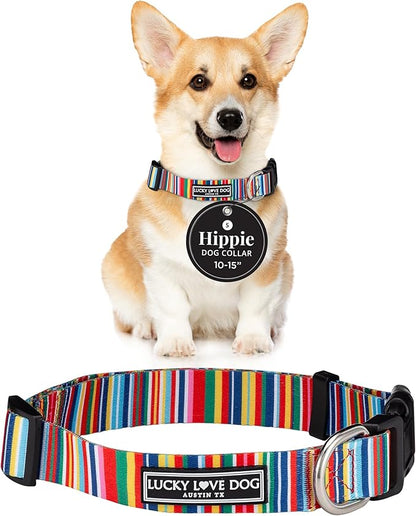 Lucky Love Dog - Adjustable Dog Collar with Easy Click Buckle for Small Dogs, Durable, & Comfortable for Male & Female Dogs, Pet Collar for Puppies & Adult Dogs - Hippie, Small