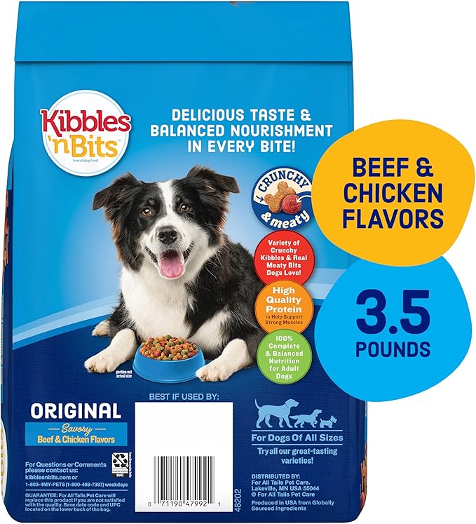 Kibbles 'n Bits Original Dry Dog Food, Savory Beef & Chicken Flavors for Adult Dogs, 3.5 lb. Bag
