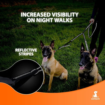 SparklyPets Hands Free Dog Leash for Medium and Large Breeds – Professional Harness with Reflective Stitches for Training, Walking, Jogging and Running Your Pet (Gray, for 2 Dogs Only Coupler)