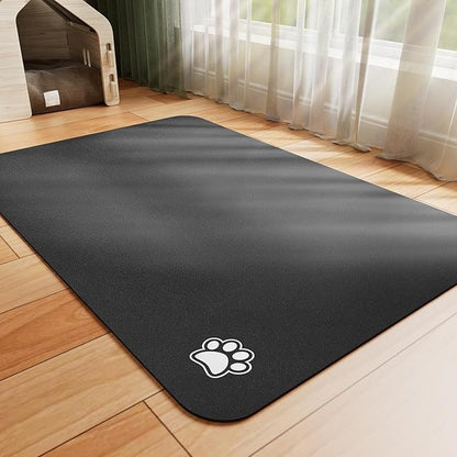HotLive Dog Food Mat - Absorbent Cat Mat for Food and Water, No Stains Pet Feeding Bowl Mat, Easy to Clean Pet Placemats, Quick Dry Dog Water Dispenser Mat for Messy Drinkers | Paw Black 18"x 34"