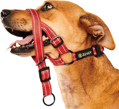 Adjustable Dog Head Halter with Safety Strap, Soft Padded Dog Head Collar for Small Medium Large Dogs, No-Pull Dog Harness for Training and Walking (Small, Red)