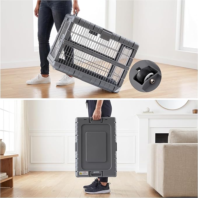ZOMISIA Collapsible Dog Crate for Large Dogs - 36"L Heavy Duty Dog Kennel No Tools Required with 4 Sides Steel Foldable Cage for Dogs Indoor Furniture, Portable Carrier with 2 Smooth Wheels, Gunmetal