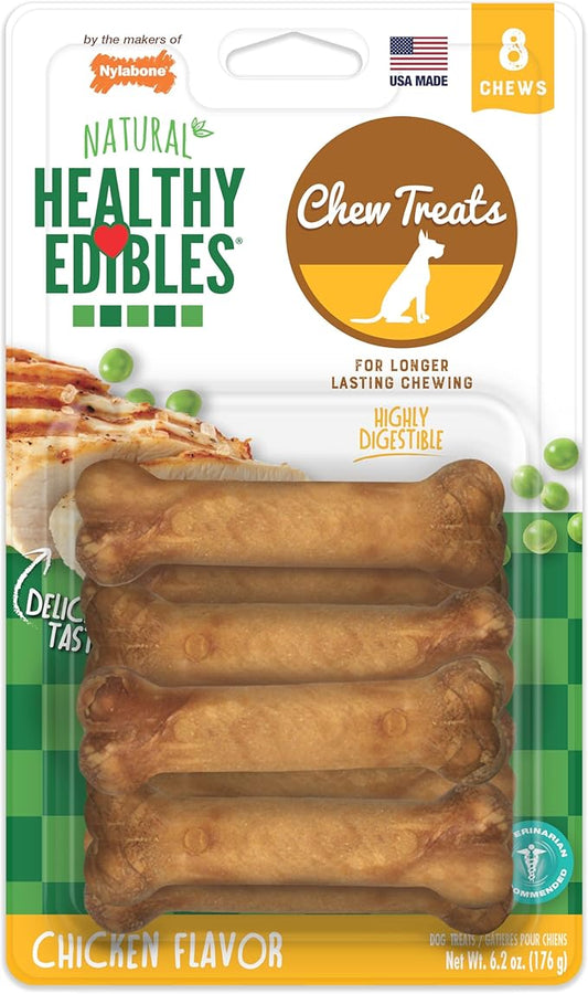 Nylabone Healthy Edibles Natural Dog Chews Long Lasting Chicken Flavor Treats for Dogs, X-Small/Petite (8 Count)