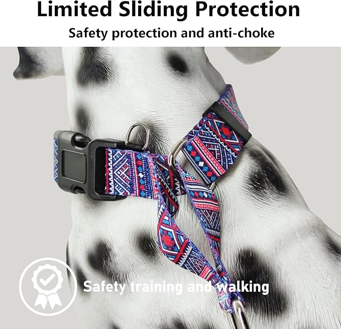 Martingale Collar for Dogs with Buckle No Pull Adjustable Nylon Limited Slip Training Dog Collars (Purple Tribal, Large)