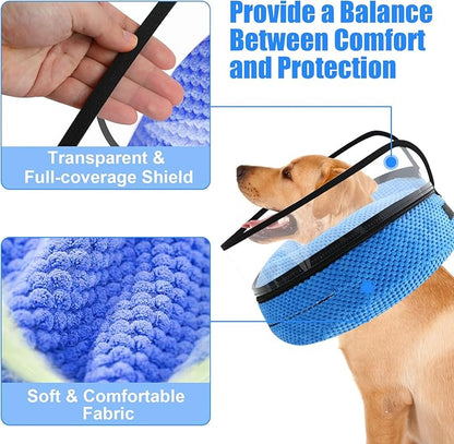 2-in-1 Soft Inflatable Dog Cone Collar Alternative with Enhanced Anti-Licking Guard Shield, Dog Collar After Surgery, Adjustable Recovery Cones for Large Medium Small Dogs and Cats (Blue,XL)
