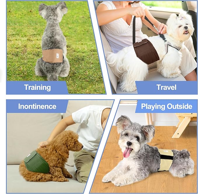 5 Pack Dog Diapers Male Reusable, Premium Belly Bands for Dogs, High Absorbing Male Dog Pee Wraps for Doggie in Incontinence or Excitable Urination Gray,Green,Brown S