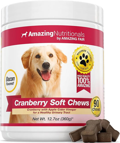 Amazing Cranberry for Dogs Pet Antioxidant, Urinary Tract Support Prevents and Eliminates UTI in Dogs, 90 Bacon Soft Chews