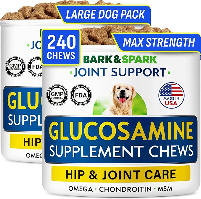 Glucosamine Chondroitin Dog Hip & Joint Supplement - Joint Pain Relief - Hip & Joint Chews for Dogs - Joint Support Large Breed - Senior Doggie Vitamin Pills Joint Health - (240 Treats - Chicken)