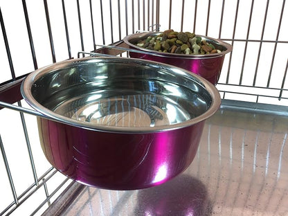 Ellie-Bo Pair of Dog Bowls for Crates, Cages or Pens and 3 Sizes (2.0Ltr Large, Pink)