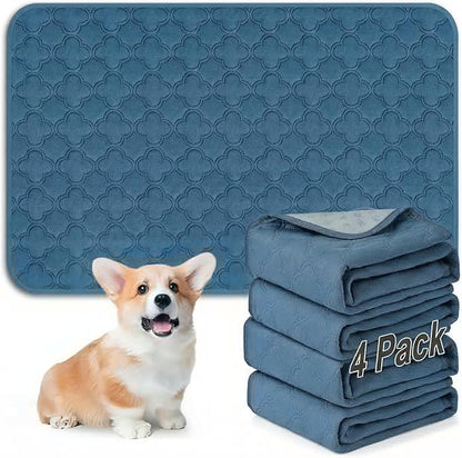 FunFurry Washable Pee Pads for Dogs - 4 Pack Reusable Pee Pads，Waterproof Puppy Pads，Pet Training Pads，Super Absorbent with Dog Paw Shape Non-Slip Backing (Blue, 18" X 24" - 4 Pack)