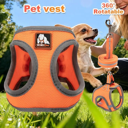 Dog Harness Medium Sized Dogs, Puppy Harness and Leash Set for Training, Running, Walking, Suitable for Small and Medium Dog Vest, Orange, L