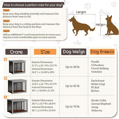 Dog Crate Furniture with Thick Cushion, Side End Table Wooden Dog Cage with Double Doors, Chew-Resistant Dog Kennel Dog House Indoor for Small to Large Dog