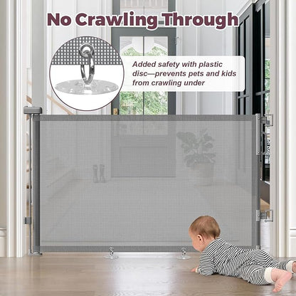 Retractable Baby Gates 2 Pack, 55" Wide Mesh Dog Gate Indoor, 34" Tall Gate for Stairs Doorways Hallways Deck, Child Pet Safety Gate for Indoor Outdoor Home Use, Grey