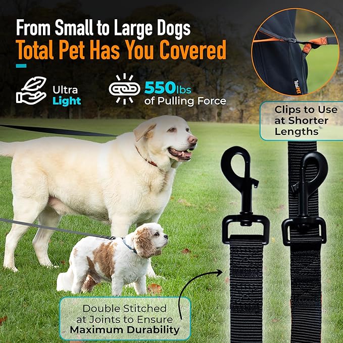 15ft Long Leash for Dogs - Long Line Dog Leash for Training Recall/Commands at Distance - Nylon, Heavy Duty - Ideal for Large & Small Breeds