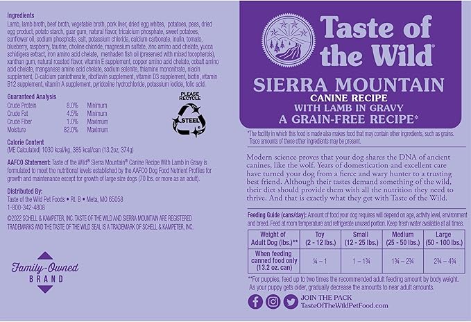 Taste of the Wild Sierra Mountain Canine Recipe with Lamb in Gravy Canned Dog Food, 13.2-oz, Case of 12
