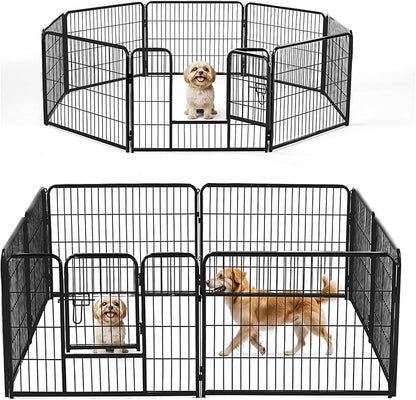 NEWBULIG Dog Playpen Indoors 24 Inch 8 Panels for Small and Puppy Dogs Portable and Foldable Pet Fence with Door Heavy Duty Metal Dog Exercise Play Pen for Outdoor Yard