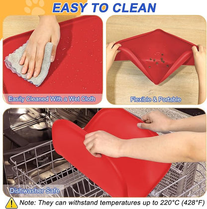 SMILOOL Silicone Pet Feeding Mat with Raised Edge for Food and Water, Dog Bowl Mats, Cat Bowls Placemat with High Lip for Floor Waterproof, Rubber Tray for Cats and Dogs 22 x 14 x0.8 Red