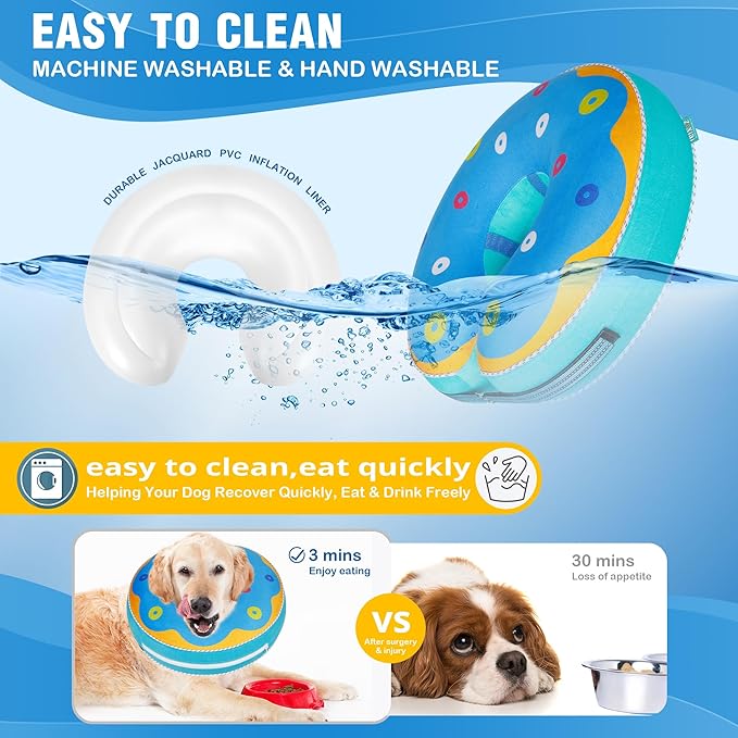 Inflatable Reflective Dog Cone Collar Alternative After Surgery,Dog Neck Donut,Recovery Soft Protective E Collar,Adjustable,for Small Medium and Large Dog Cats (Blue, L)