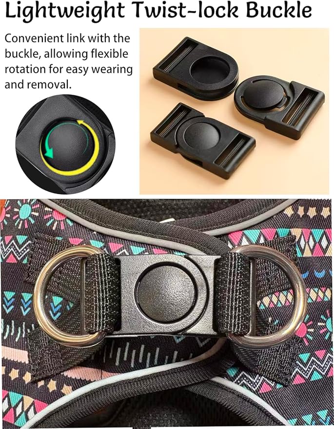 Mihqy Step in Dog Harness and Leash Set, Reflective Adjustable No Pull Dog Harness for Small Medium Dogs Puppy and Cats, Soft Padded Mesh Vest Harnesses for Girl and Boy Pets(Black Bohemia,M)