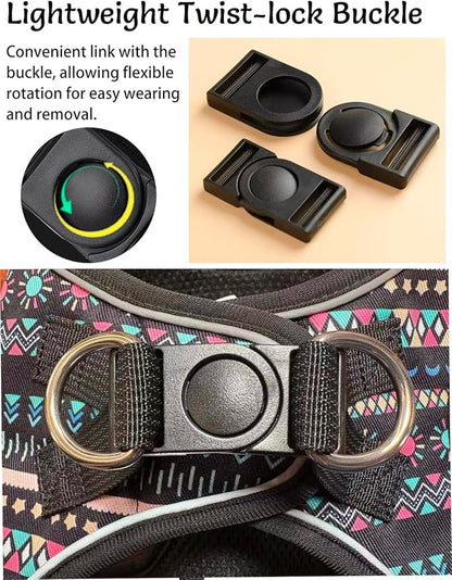 Mihqy Step in Dog Harness and Leash Set, Reflective Adjustable No Pull Dog Harness for Small Medium Dogs Puppy and Cats, Soft Padded Mesh Vest Harnesses for Girl and Boy Pets(Black Bohemia,L)