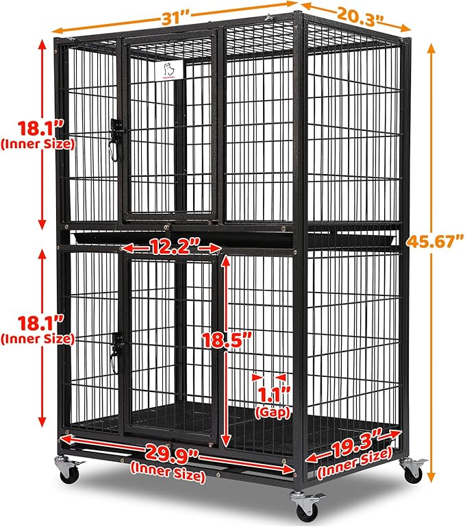 Homey Pet 31 Inch Two Tiers Heavy Duty Dog Crate Cage Kennel with Four Lockable Wheels, Removable Tray, Escape Proof Wire Drop Dog Crates for Small Dogs