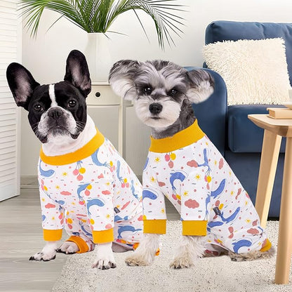 Dog Surgery Recovery Suit, Long Sleeve Onesie for Small Dogs, X-Large, Whales, Polycotton