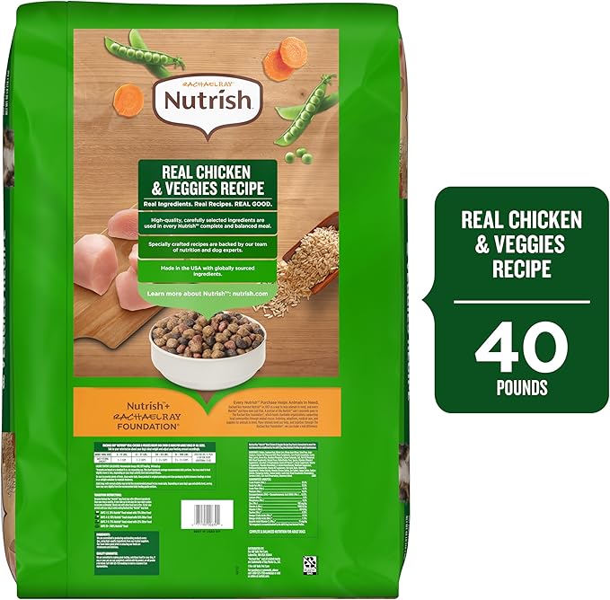 Nutrish Rachael Ray Adult Dry Dog Food Real Chicken & Veggies Recipe, 40 lb. Bag (Packaging May Vary)