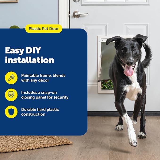 PetSafe Plastic Pet Door - Gives Your Pet Easy Outdoor Access - Durable Plastic Frame - Paintable White Frame to Match Home Decor - Snap-On Closing Panel for Safety - Simple DIY Installation - Large