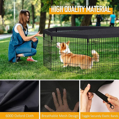 Dog Pet Playpen 8 Panel 24 Inch Top Cover for Small Medium Pets Indoor Outdoor (Only Cover,Playpen Not Included)(Black Top Cover)