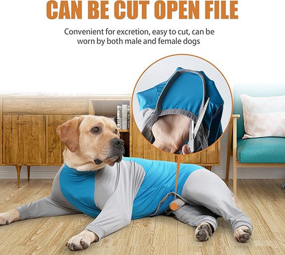 Dog Recovery Suit, Abdominal Wound After Surgery Wear, Prevent Licking Wounds, E-Collar & Cone Alternatives, Long Sleeve Postoperative Shirts Dog Pajamas Prevent Shedding(Large, Blue)