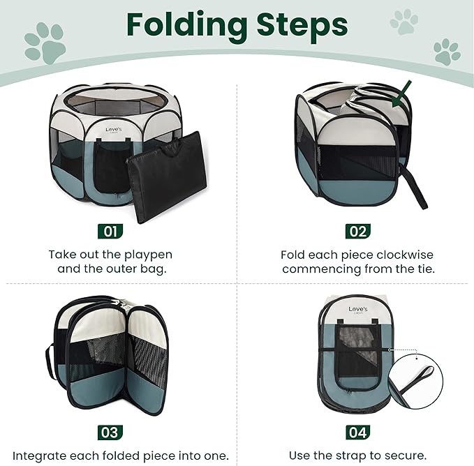 Love's cabin Pet Puppy Dog Playpen, Medium Dog Tent Crates Cage Indoor/Outdoor, Portable Playpen for Cat, Foldable Pop Up Dog Kennel Playpen with Carring Case, Removable Zipper Top, Moss Green