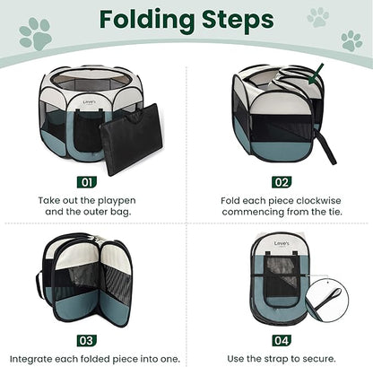 Love's cabin Pet Puppy Dog Playpen, Large Dog Tent Crates Cage Indoor/Outdoor, Portable Playpen for Cat, Foldable Pop Up Dog Kennel Playpen with Carring Case, Removable Zipper Top, Moss Green