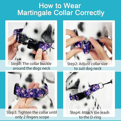 Martingale Collar for Dogs with Buckle Floral Dog Collar Girl Female Soft Nylon Dog Collars for Small Medium Large Dogs (Purple Flower, XS)
