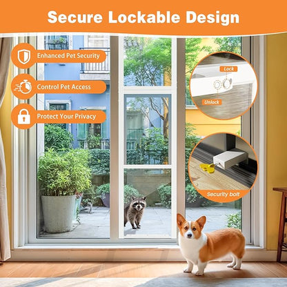 Dog Door for Sliding Glass Doors, 80.7"–86.5“ Height Adjustable, Two-Piece Design Pet Door with Lock, Easy Insert-Install, No-Drill Needed, Ideal for Apartments, Rentals, Balconies & Patios