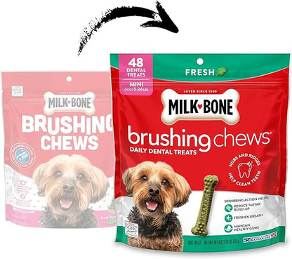 Milk-Bone Brushing Chews Fresh Mint Flavor Daily Dental Dog Treats, Mini, 18.9 Oz. Bag