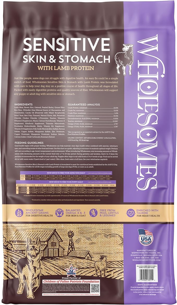 Wholesomes Sensitive Skin & Stomach with Lamb Protein Dry Dog Food 30 lb