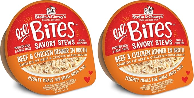 Stella & Chewy's Lil Bites Savory Stews for Small Breeds Beef & Chicken Dinner in Broth,2.7 oz. Cups,(Pack of 24)