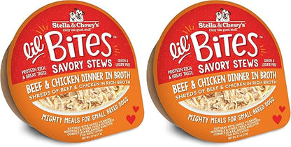 Stella & Chewy's Lil Bites Savory Stews for Small Breeds Beef & Chicken Dinner in Broth,2.7 oz. Cups,(Pack of 24)