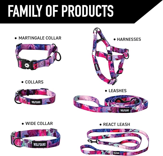 Wolfgang Heavy Duty Adjustable Dog Harness, Pull-Tested to Over 800 lbs for Walking & Training, Daydream Print, Medium